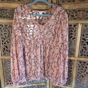 Sundance Peach Floral Sheer Silk Blouse